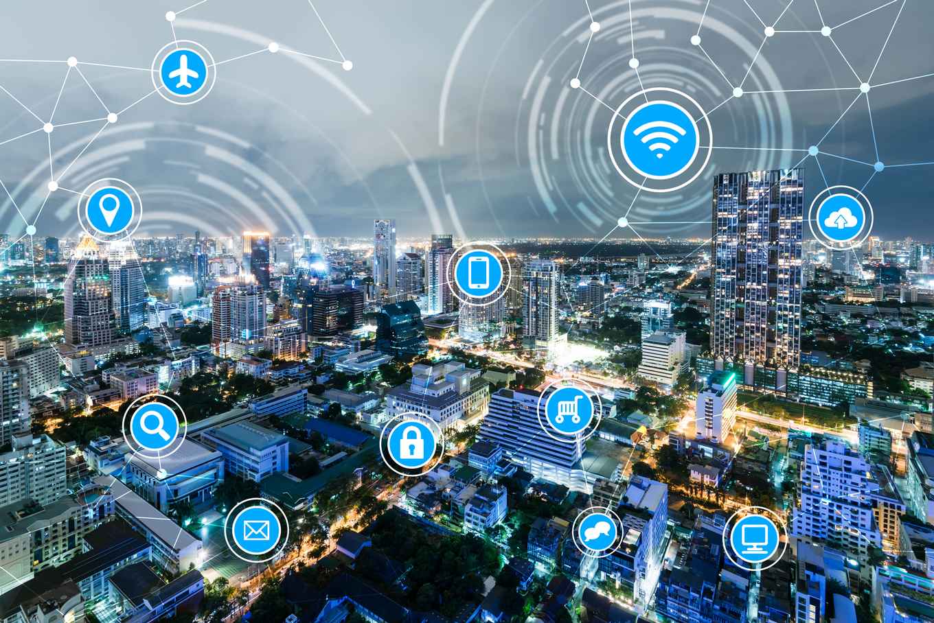 Visualisatie van wifi-netwerken in een stad. Copyright: NETWORKS